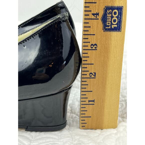 Taryn Rose Womens 36M (5.5 US Size) Black Patent Slip On Wedge Heel Peekaboo Toe - Picture 3 of 9